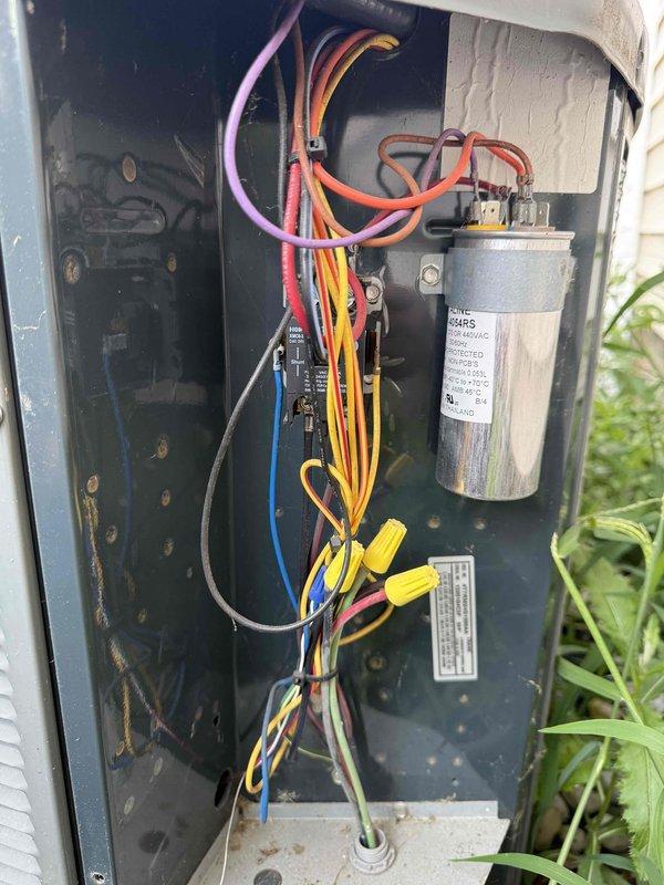 Completed scheduled MVP cooling maintenance visit on 12-year-old residential air conditioning system. Performed comprehensive inspection of outdoor condenser unit, including examination of electrical components, capacitor condition, and wiring connections. All electrical connections found secure with no immediate safety concerns identified. Capacitor showed age-appropriate weathering but remained functional within acceptable parameters. Unit operational at time of service completion.
