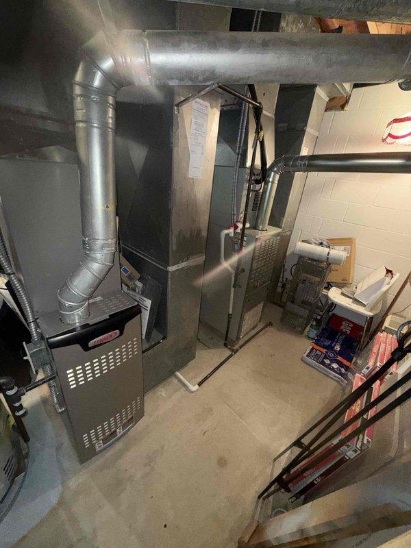 Completed MVP cooling maintenance visit on residential HVAC system. Customer reported concern regarding blower motor requiring cleaning. Accessed furnace cabinet and inspected interior components, including control boards, wiring harnesses, and blower assembly. Verified proper operation of all electronic controls and connections. Inspected ductwork and air handling equipment in mechanical room. System operating within normal parameters upon completion of service visit.