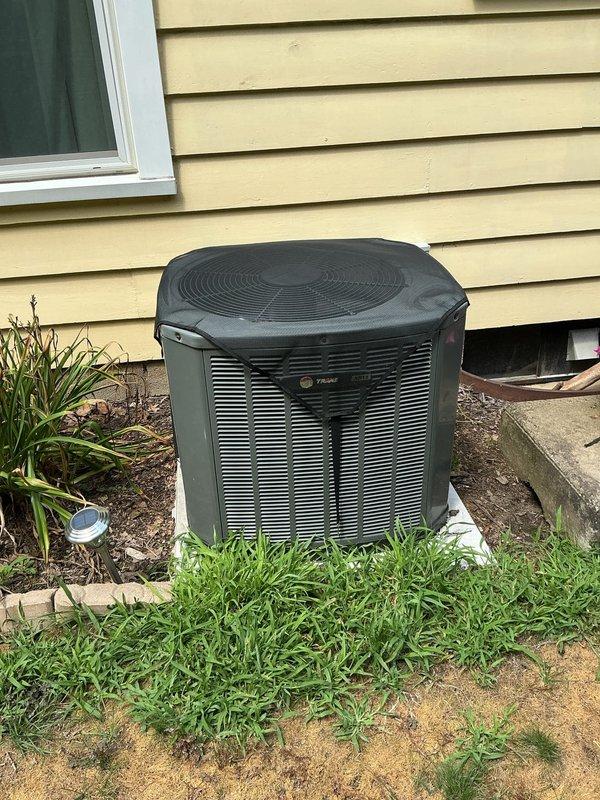Completed routine maintenance visit on 15-year-old residential cooling system for MVP customer. Performed standard inspection of indoor Lennox furnace unit and outdoor Trane condenser, verified proper operation of all components, and documented system condition with photos. Left message to reschedule follow-up appointment as customer was not available during initial visit.