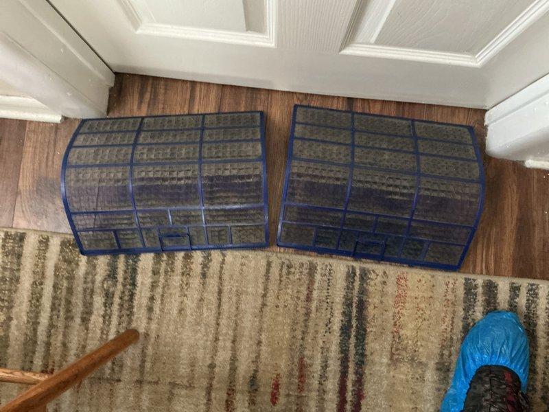 Completed MVP cooling maintenance visit on three Mitsubishi ductless mini-split indoor units located in attic, master bedroom, and dining room. Removed and cleaned evaporator coils, inspected blower wheels, verified proper operation of all heads, and documented system condition with photos.