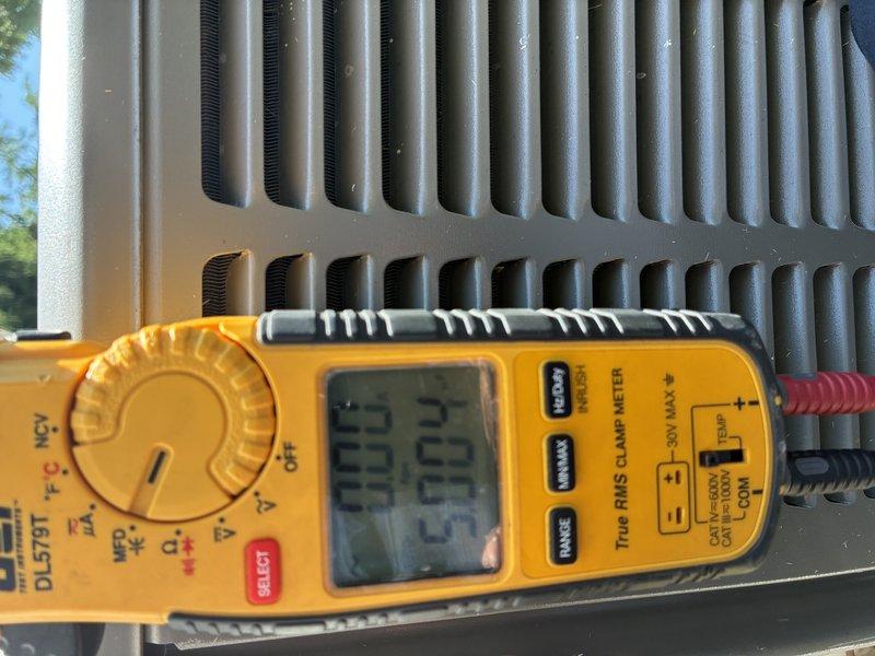 Completed MVP cooling maintenance visit on 6-year-old system. Performed diagnostic testing using digital multimeter to verify electrical parameters and system performance. Measured voltage, amperage, and resistance readings at various points on the outdoor condensing unit. All electrical readings were within manufacturer specifications. Inspected heat exchanger fins and coil surfaces, which appeared clean and in good condition. Verified proper operation of control board and wiring connections. System operating normally with no deficiencies noted.