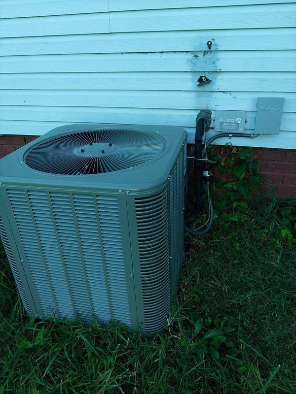Completed installation of outdoor condensing unit on exterior pad with proper electrical disconnect and conduit routing. Finished remaining ductwork installation throughout interior space and installed exhaust fan venting to ensure proper ventilation and system operation.