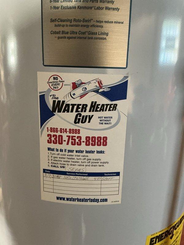 Responded to service call for 18-year-old Kenmore Power Miser water heater with pilot light failure. Upon arrival, pilot light would not remain lit and only flashed intermittently, indicating thermocouple or gas valve issues typical of aged units. Inspected burner assembly, thermocouple positioning, and gas control valve on this residential basement installation. Given the advanced age of the unit and the nature of the pilot failure, recommended replacement rather than repair due to diminished reliability and efficiency of components approaching end of service life. Documented existing installation configuration including copper supply lines, compression fittings, shut-off valves, and venting system for future reference.