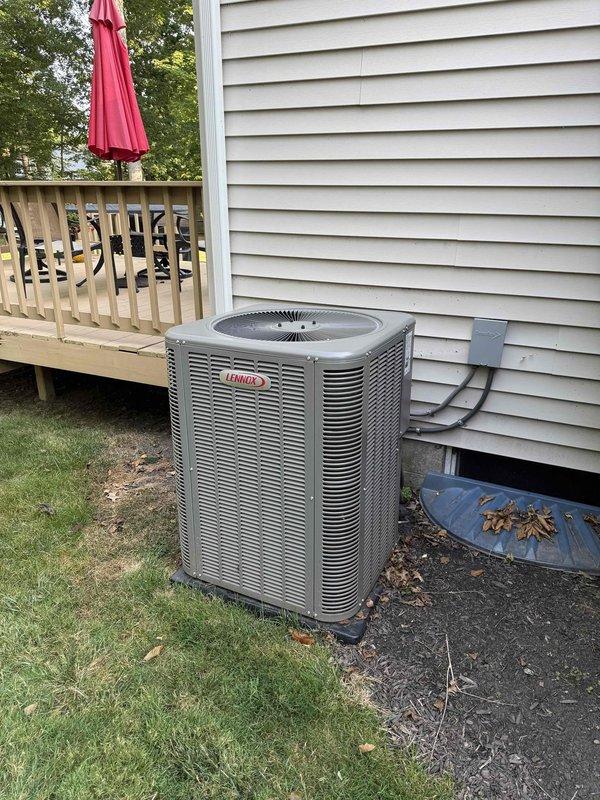 Completed MVP recurring maintenance visit on 2-year-old Lennox cooling system. Performed comprehensive inspection of outdoor condensing unit and indoor air handler, verified all electrical connections at control board and transformer, confirmed proper wire routing and terminations, and documented system condition with photos. Unit operating within normal parameters with no issues identified during this scheduled preventative maintenance visit.