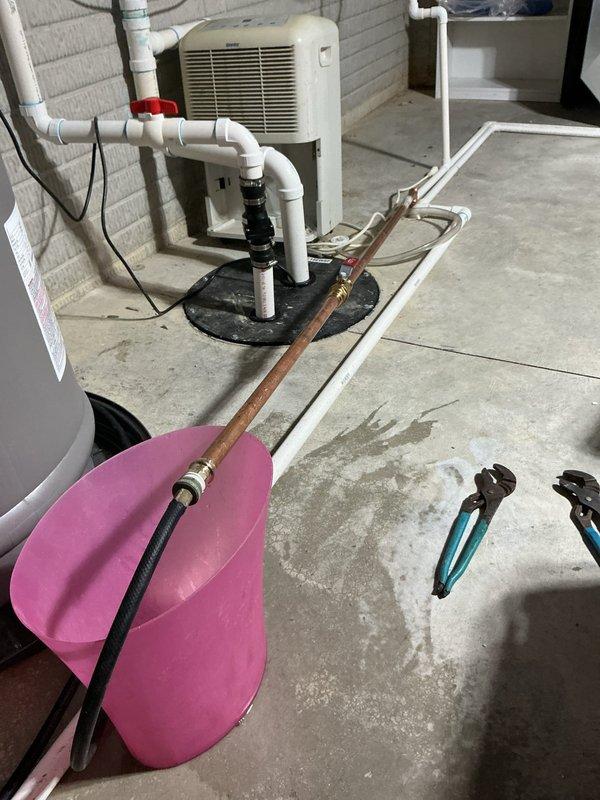Performed routine maintenance flushing on two 1000-gallon tanked water heaters to remove sediment buildup and maintain optimal heating efficiency. Both Marathon units were successfully drained, flushed, and refilled, with all connections inspected for leaks and proper operation upon completion.