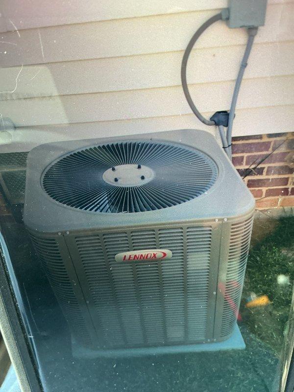Completed MVP cooling visit on Lennox air conditioning system. Performed visual inspection of outdoor condenser unit, verified proper operation of fan assembly and compressor, checked refrigerant lines and electrical connections at junction box, and inspected condensate drain system inside air handler for proper drainage and functionality. Unit operating within normal parameters with no issues identified.