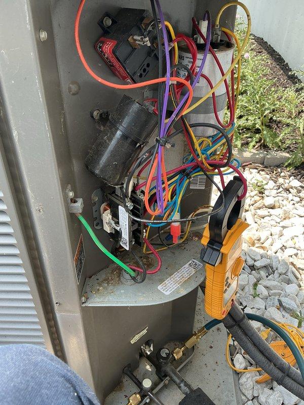 Completed scheduled MVP cooling maintenance visit on 9-year-old residential HVAC system. Performed comprehensive inspection of outdoor condensing unit, accessing electrical control panel to verify capacitor function, contactor operation, and all electrical connections. Tested system performance using diagnostic equipment, confirmed proper refrigerant pressures at service valves, and verified indoor Lennox furnace air handler operation. All components found operating within manufacturer specifications, system ready for continued service.