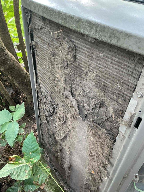 Completed scheduled MVP cooling maintenance visit on 9-year-old residential air conditioning system. Upon inspection, found condenser coils heavily soiled with accumulated dirt, dust, and debris significantly restricting airflow through heat exchange surfaces. Removed access panels and thoroughly cleaned condenser coils using appropriate methods to restore proper heat transfer efficiency. Cleared debris from unit perimeter and verified all drainage lines were functioning properly. System operational following service.