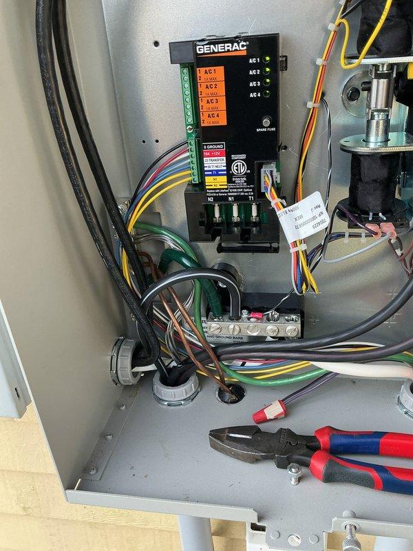 Responded to failed electrical inspection on generator transfer switch system. Installed required bonding jumper between ground and neutral conductors within the transfer switch enclosure to meet code compliance. Verified all connections were properly torqued and secured, ensuring safe operation of the automatic transfer switch and associated electrical components.