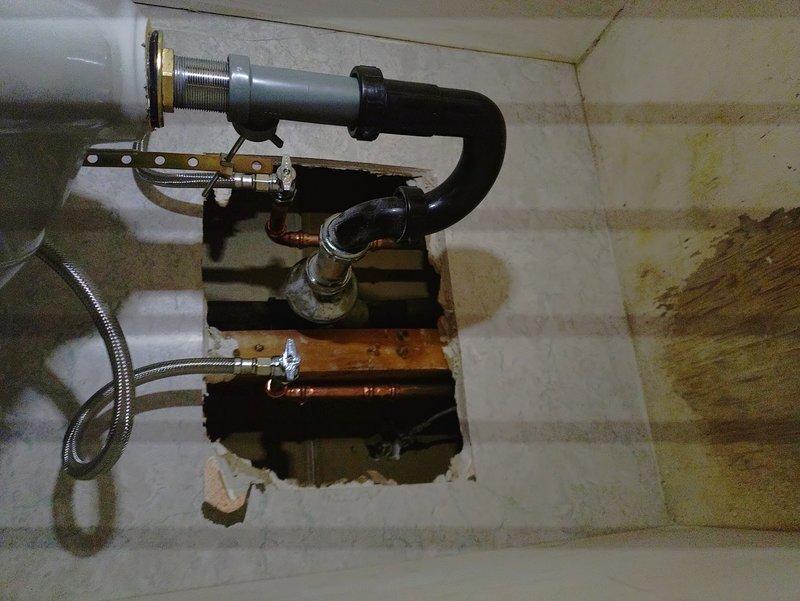 Completed replacement of two faucets in the home. Replaced utility sink faucet in basement with similar style unit, banding onto existing water lines. Installed new Moen two-handle faucet in chrome finish at upstairs hallway bathroom, including replacement of angle stops with new 1/4 turn units, new supply lines, and complete pop-up drain assembly replacement.