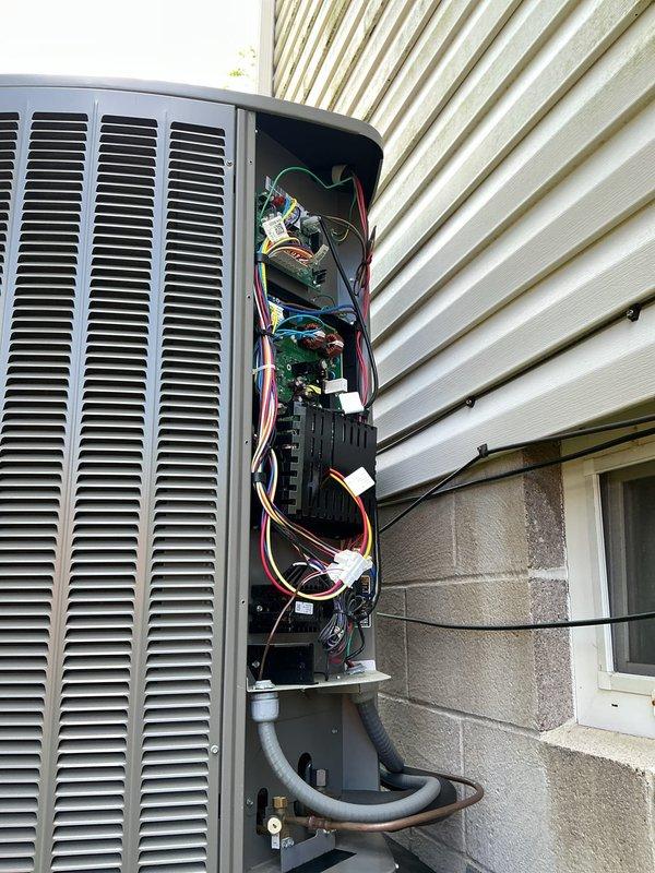 Performed comprehensive air conditioner tune-up on Lennox model EL18KCV-036-230A01 condensing unit. System was operating properly upon arrival. Completed full preventive maintenance inspection including electrical component verification, refrigerant line assessment, and visual inspection of control board and wiring connections. All components found to be functioning within normal parameters and unit left in proper working condition.