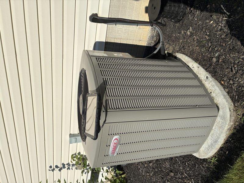 Completed scheduled MVP cooling maintenance visit. Inspected and evaluated air filter condition, finding moderate dust accumulation on pleated media but filter still serviceable. Performed exterior inspection of condenser unit, verifying proper placement on pad, clear airflow through louvers, and adequate clearance from building structure and surrounding landscaping.
