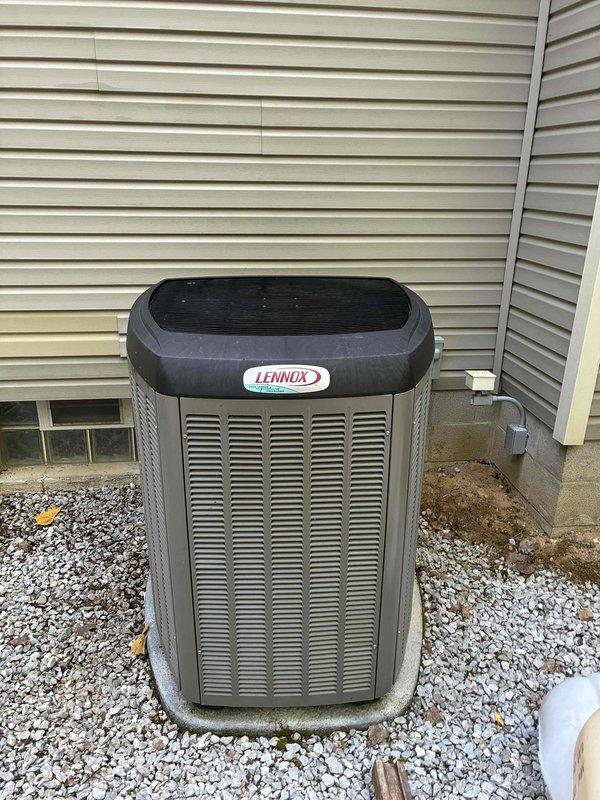 Completed scheduled MVP cooling maintenance visit on 7-year-old Lennox outdoor condenser unit. Performed comprehensive system inspection, verified refrigerant levels, cleaned condenser coils, checked electrical connections, and confirmed proper operation of all components. Unit operating within normal parameters with no issues identified.