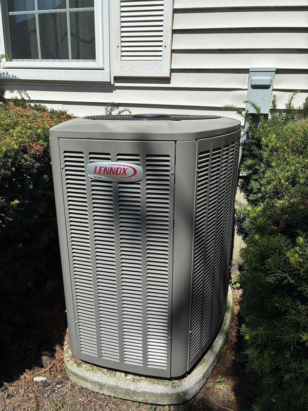 Completed routine BS-MVP cooling maintenance visit on a 4-year-old Lennox air conditioning system. Inspected evaporator coil and found significant accumulation of dirt, dust, and debris throughout the aluminum fins, with heavy buildup in concentrated areas affecting heat transfer efficiency. Cleaned condenser unit and performed standard maintenance procedures on the outdoor equipment. System operational upon completion. Documented equipment condition with photographs for service records.