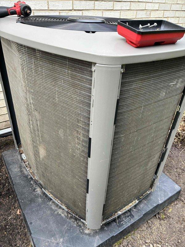 Completed return visit to perform chemical cleaning of outdoor condenser coil. Unit was accessed and coil thoroughly cleaned using appropriate chemical treatment to remove accumulated dirt and debris, restoring proper airflow and heat transfer efficiency. All work completed using truck stock materials with no additional parts required.