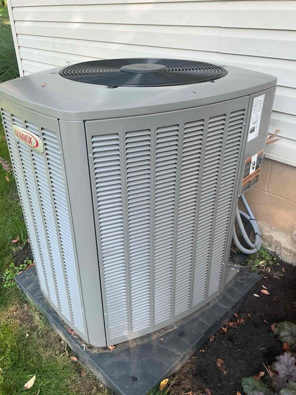 Completed preventive maintenance inspection on 5-year-old Lennox air conditioning system for MVP customer. Performed comprehensive evaluation of indoor furnace unit and outdoor condenser, verified proper operation of all components, checked refrigerant line connections, and documented equipment condition with photos. System found operating within normal parameters with no immediate service needs identified.