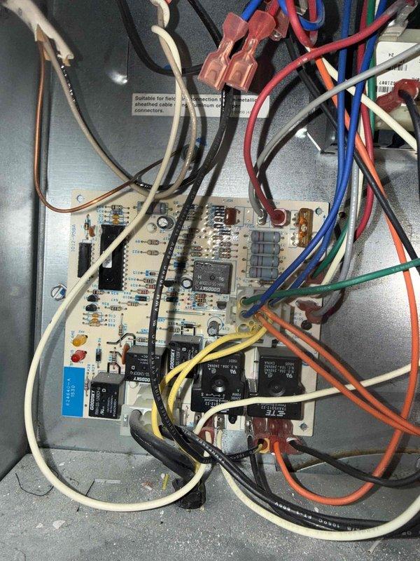 Completed comprehensive AC maintenance on residential cooling system. Performed thorough inspection of indoor furnace control board and outdoor condensing unit electrical components, verifying all connections, contactors, relays, and capacitors were secure and functioning properly. All electrical wiring, terminals, and control circuits tested and found to be in good operating condition with no signs of damage or deterioration requiring immediate attention.