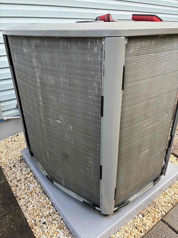 Completed MVP recurring cooling maintenance visit on residential air conditioning system. Performed comprehensive inspection of outdoor condensing unit, confirmed thermostat operation, and verified system functionality. Unit found in operational condition with proper mounting and clearance on concrete pad.