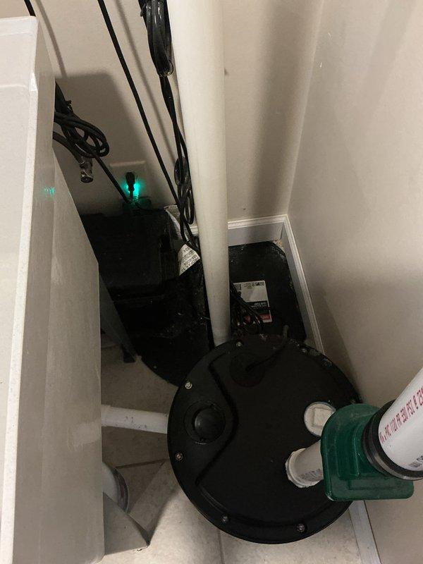 Responded to service call for malfunctioning injector pump experiencing sewer and gas odor issues. Inspected utility closet installation containing dual pump system with associated PVC discharge piping, electrical connections, and ventilation components. Documented existing conditions of pump equipment, wiring configuration, and plumbing connections for assessment and customer consideration of maintenance protection plan options.