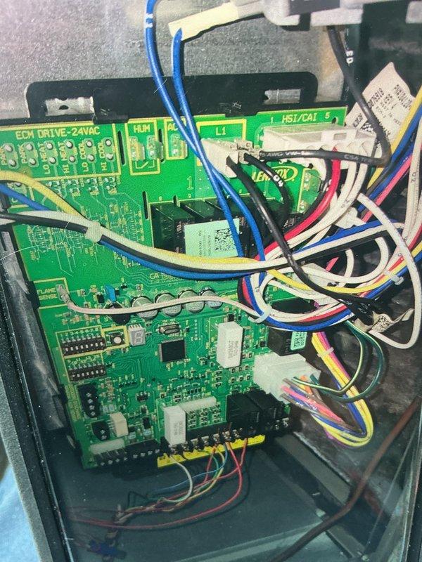 Completed scheduled cooling maintenance visit on 5-year-old air conditioning system. Performed comprehensive inspection of evaporator coil assembly, noting accumulated dust and debris on finned heat exchanger surfaces typical of normal operation. Inspected electronic control board assembly including ECM drive module and verified all wire connections, terminals, and circuit board components were secure and functioning properly.