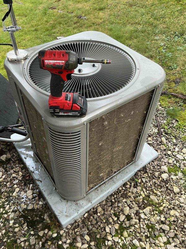 Completed scheduled cooling maintenance on 3-year-old ground-level air conditioning system during morning service window. Performed comprehensive inspection of outdoor condensing unit, including evaluation of fan assembly, refrigerant lines, electrical connections, and overall system operation. Unit found in functional condition with normal wear for age; all components operating within manufacturer specifications and ready for continued seasonal use.