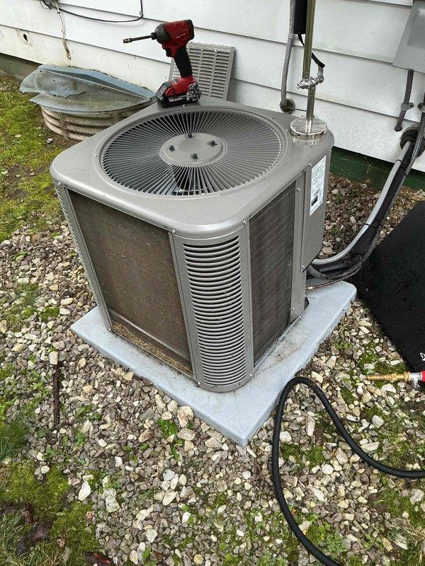 Completed scheduled cooling maintenance on 3-year-old ground-level air conditioning system during morning service window. Performed comprehensive inspection of outdoor condensing unit, including evaluation of fan assembly, refrigerant lines, electrical connections, and overall system operation. Unit found in functional condition with normal wear for age; all components operating within manufacturer specifications and ready for continued seasonal use.