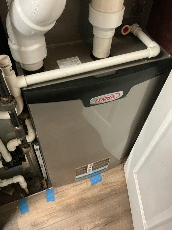 Completed scheduled BS-MVP cooling maintenance visit on 4-year-old Lennox HVAC system. Performed comprehensive system inspection, verified electrical readings with multimeter, checked refrigerant levels, and confirmed proper drainage operation through PVC condensate lines. Unit operating within normal parameters with no issues identified.