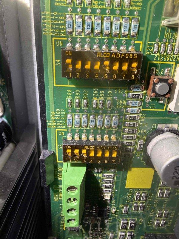 Completed routine maintenance on a 2-year-old air conditioning system. Performed comprehensive inspection of control board components, including DIP switch configurations, circuit connections, and wiring harnesses. All electronic components, terminal blocks, and control modules were found to be in proper working condition with no adjustments required.