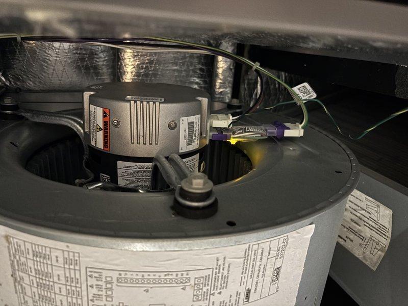 Completed routine preventive maintenance cooling visit on residential HVAC system. Serviced two exterior condensing units positioned on wooden platforms and inspected interior air handler unit with blower motor assembly. All equipment operating within normal parameters, system tested and confirmed functional.