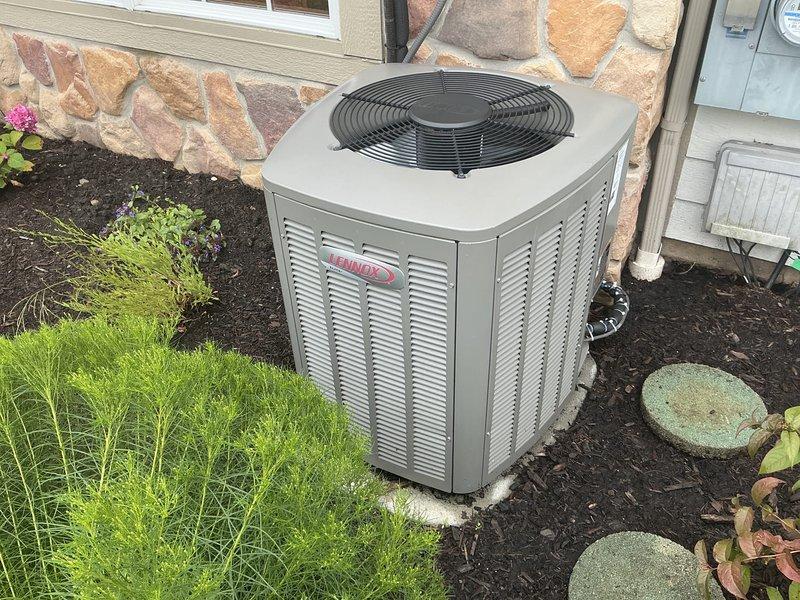 Completed comprehensive estimate for furnace and air conditioning system replacement. Evaluated existing Lennox outdoor condensing unit and indoor gas furnace installation in garage, documented current equipment condition and configuration through detailed site photography. Customer interested in BOGO half-off promotion; left message to confirm discount eligibility and finalize replacement proposal.