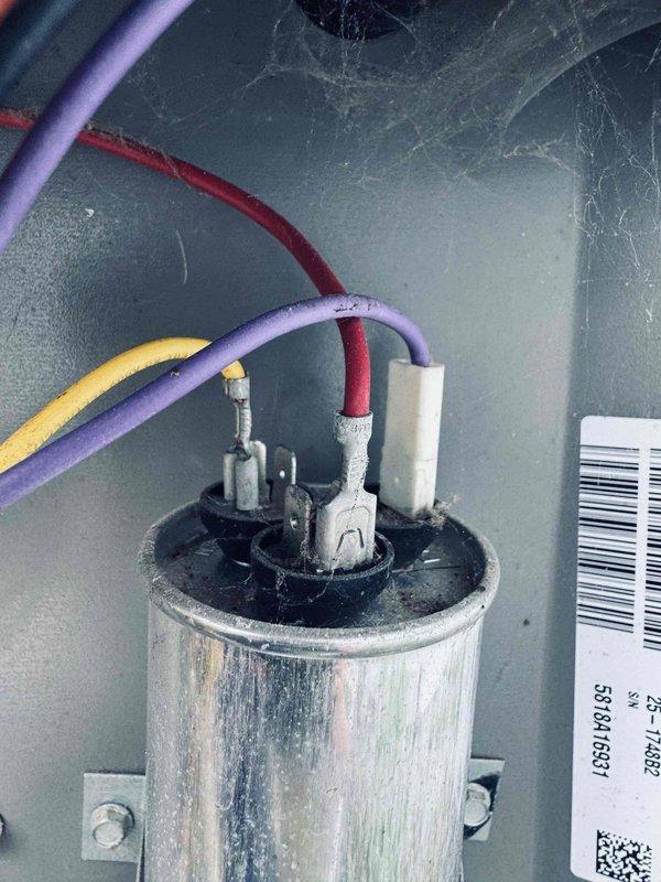 Completed MVP Cooling Visit recurring maintenance service on HVAC system. Performed comprehensive inspection of unit components, including detailed examination and documentation of dual-run capacitor and electrical connections. All wiring terminals, capacitor specifications, and electrical components verified to be within proper operating parameters and functioning correctly.
