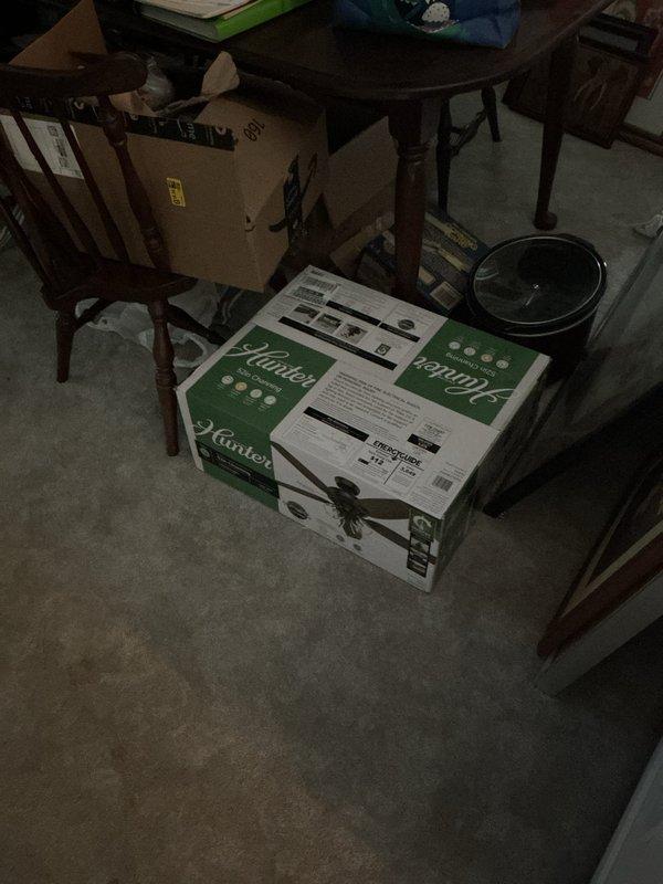 Successfully replaced ceiling fan in residential space with high ceiling installation between 10-12 feet. Removed existing fan unit and installed new Hunter brand ceiling fan using existing wiring and electrical connections, eliminating the need for any new wiring work. Completed installation during standard daytime service window, ensuring proper mounting, blade balance, and light fixture functionality upon completion.