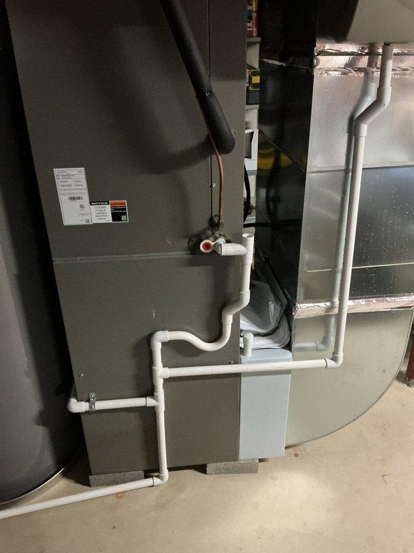 Completed MVP cooling maintenance visit on 2-year-old system. Performed comprehensive inspection of furnace, evaporator coil cabinet, and associated components. Verified proper operation of condensate drainage system with PVC piping and shut-off valve. Checked refrigerant lines with insulation for integrity. Conducted temperature differential measurements using digital instrumentation to confirm system performance within manufacturer specifications. All equipment operating efficiently with no issues identified.