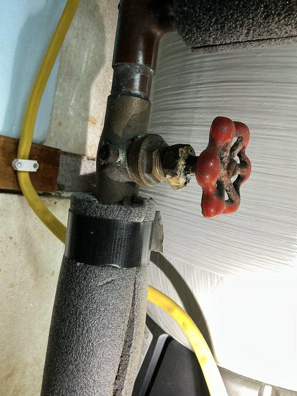 Conducted on-site assessment for water softener replacement in residential property. Evaluated existing 10+ year old water softener system and surrounding plumbing infrastructure, including PEX supply lines, copper piping, shut-off valves, and connection points. Documented current installation configuration with existing valve assembly showing signs of age and corrosion. Photographed plumbing layout in utility area to determine specifications for new water softener installation, noting pipe materials, fitting locations, and available space for equipment placement. Provided comprehensive free quote for complete water softener replacement based on existing plumbing conditions and customer requirements.