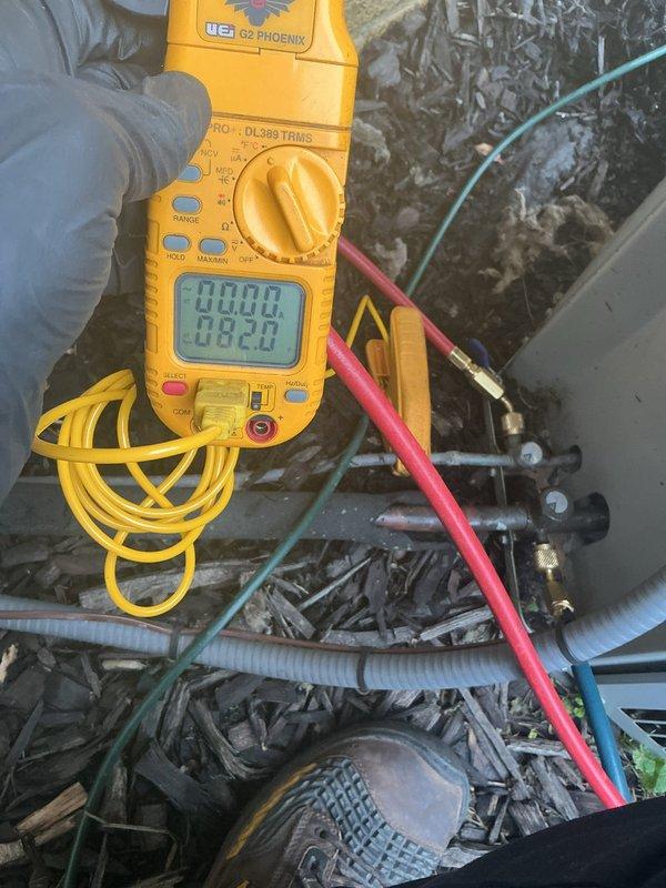 Completed scheduled MVP cooling maintenance on 9-year-old air conditioning system. Performed comprehensive system diagnostics using manifold gauges to verify refrigerant pressures and charging levels. Measured electrical parameters with digital multimeter to confirm proper compressor amperage and system voltage. All readings found within manufacturer specifications. System operating efficiently with no deficiencies noted.