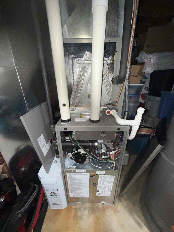 Completed routine BS-MVP cooling maintenance visit on 7-year-old residential air conditioning system. Performed comprehensive inspection of furnace and cooling components, including blower motor, electrical connections, and ductwork integrity. Inspected gas valve assembly, condensate drainage system, and PVC venting for proper operation and clearances.