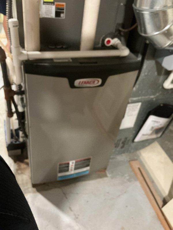 Completed MVP cooling maintenance visit on 4-year-old Lennox HVAC system. Performed comprehensive inspection of furnace unit, verified proper operation of all components, and checked condensate drainage and PVC venting system connections. Measured supply air temperature at 25.0°F, confirming system is operating within normal parameters for cooling mode. Inspected ductwork connections and mounting hardware, all secure and functioning properly.