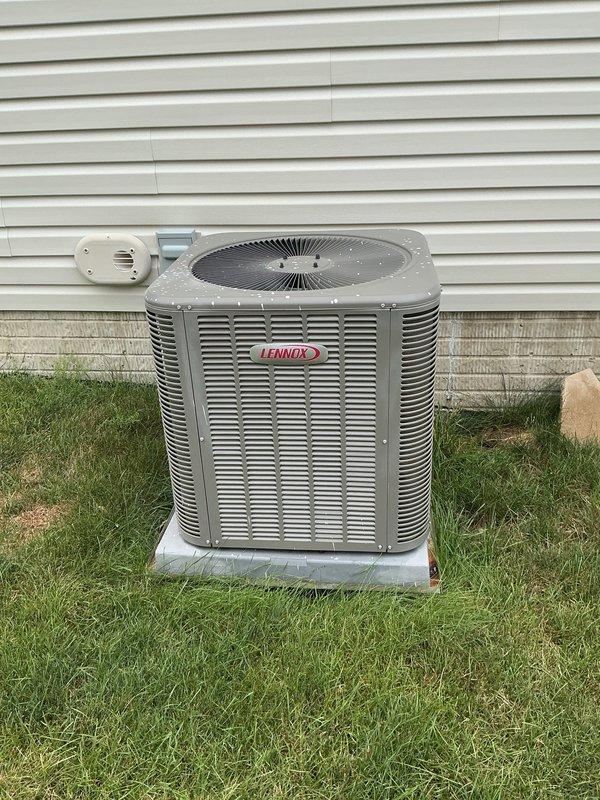Completed routine preventative maintenance on a three-year-old Lennox residential cooling system. Performed comprehensive system inspection including examination of outdoor condenser unit, electrical components, and capacitor. Verified proper operation of condenser fan, checked refrigerant levels, and inspected all electrical connections for secure termination. Cleaned condenser coils, confirmed adequate airflow through unit, and tested capacitor functionality. System operating within normal parameters with no deficiencies noted.