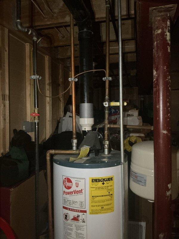 Responded to water leak in basement originating from Rheem PowerVent tanked water heater. Upon inspection, identified active leak requiring immediate attention to prevent further water damage to basement area. Performed diagnostic assessment of water heater connections, copper piping, and associated fittings to determine source of leak and completed necessary repairs to resolve the issue.