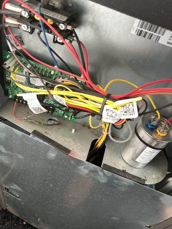 Completed comprehensive AC tune-up including inspection of air handler, electrical connections, and control board components. Verified all wire terminations at circuit board and capacitor, checked system controls, and discussed MVP service agreement renewal with customer during visit.