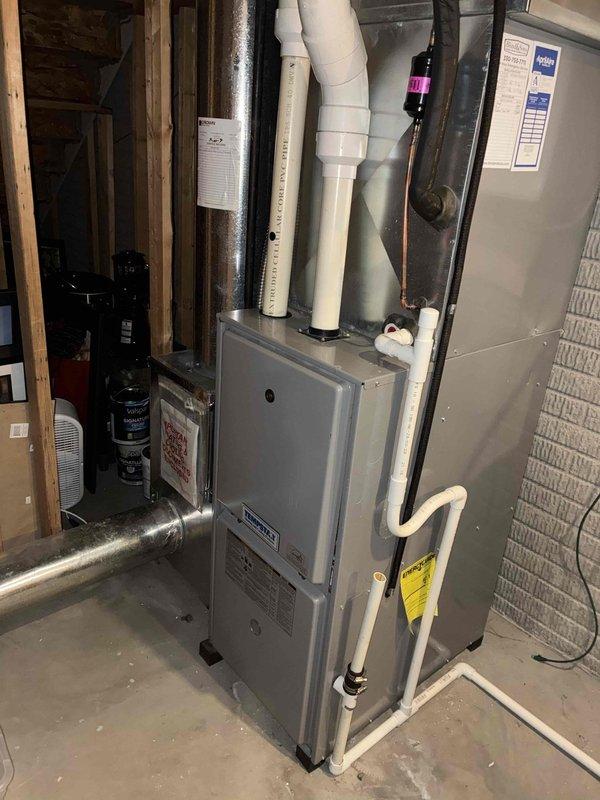 Completed preventative maintenance visit on residential cooling system. Performed visual inspection of outdoor condensing unit, noting accumulation of environmental debris and dirt on heat exchanger coils. Documented condition of indoor furnace and air handling equipment in mechanical room. Captured photographic documentation of equipment condition for MVP customer service records.