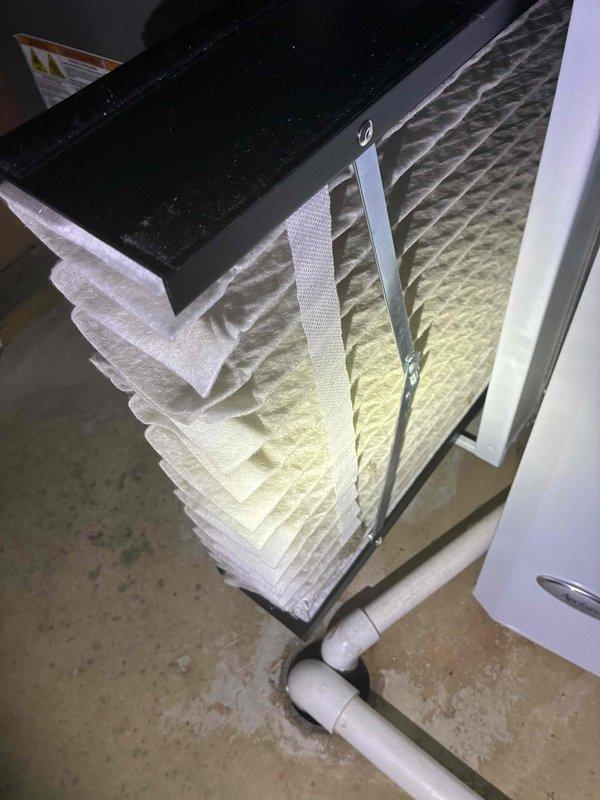 Completed scheduled MVP cooling maintenance visit. Upon inspection, discovered excessive frost buildup on evaporator coil, indicating potential airflow restriction or refrigerant issue. Verified clean pleated air filter was properly installed and condensate drain lines were clear and functioning correctly. Documented temperature readings of frosted coil using digital thermometer for diagnostic purposes.