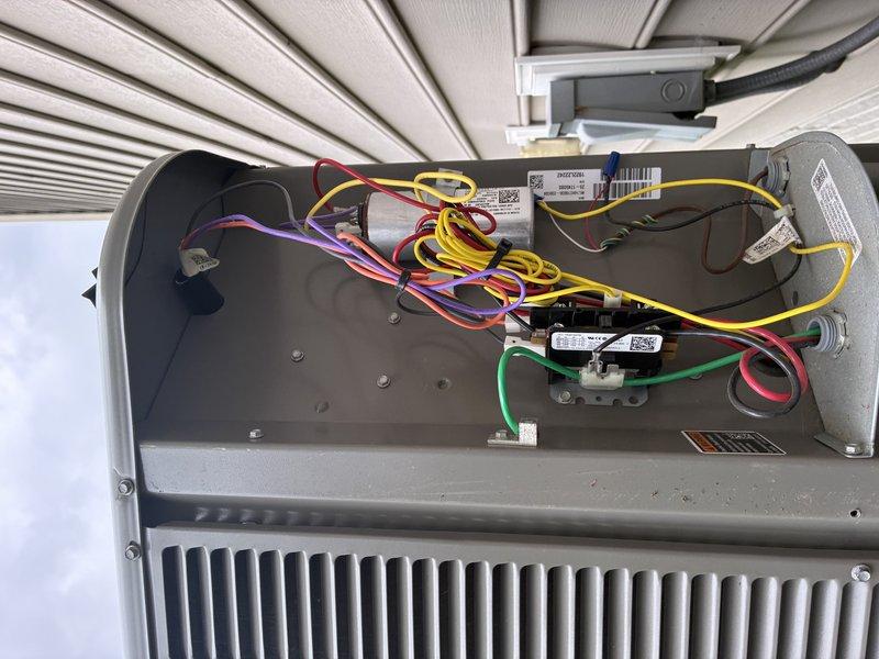 Completed BS-MVP recurring cooling maintenance visit on 3-year-old Lennox air conditioning system. Performed comprehensive inspection of outdoor condenser unit and indoor air handler components. Checked electrical connections, control boards, and wiring throughout system - all found secure and properly routed. Inspected condensate drainage system and verified proper operation. Evaluated refrigerant lines and electrical disconnect. Unit operating within normal parameters with no deficiencies noted. System confirmed ready for continued cooling season operation.