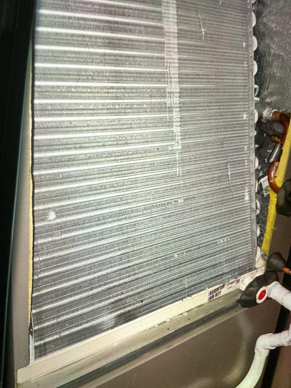 Completed MVP cooling maintenance visit on 3-year-old system. Performed comprehensive inspection of evaporator coil, verifying clean condition of aluminum fins and proper refrigerant line connections. Inspected control board and electrical components, confirming all wire connections secure and system operating within normal parameters.