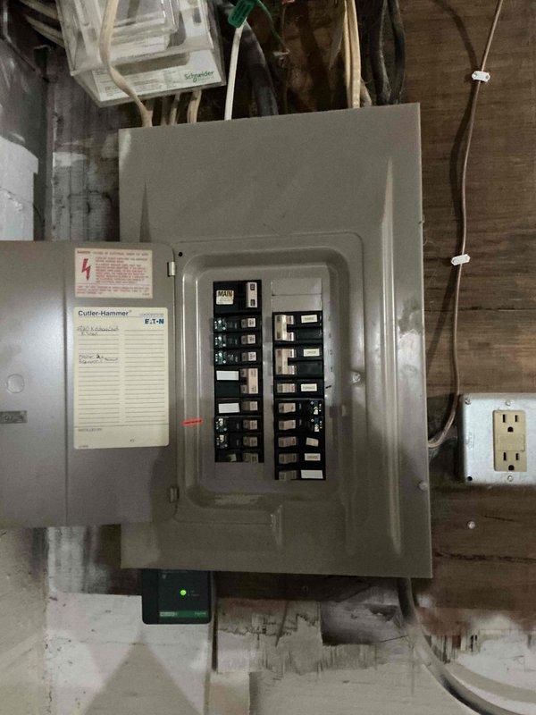 Performed site evaluation for new electrical circuit installation to outdoor shed structure. Assessed existing Cutler-Hammer/Eaton main electrical panel capacity and available breaker spaces to determine feasibility of adding dedicated circuit. Inspected current wiring configuration and identified optimal routing path from main panel to shed location. Evaluated junction box installation in shed and existing conduit run. Provided customer with quote for materials and labor to complete circuit installation including wire run, breaker installation, and proper grounding to meet code requirements.
