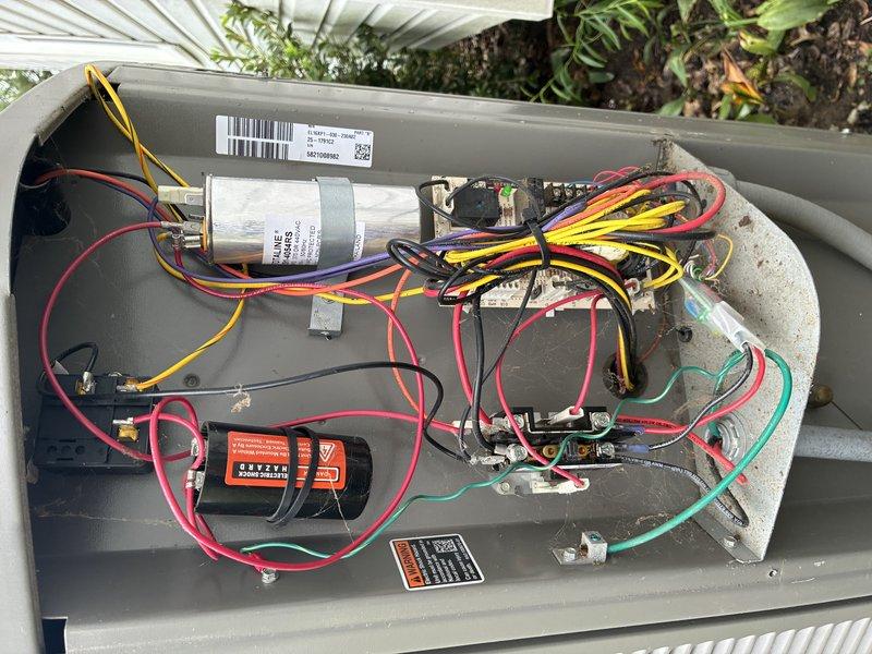 Completed scheduled MVP cooling maintenance visit on 2-year-old HVAC system. Performed comprehensive inspection of outdoor condenser unit, accessed electrical control panel to verify capacitor condition and electrical connections, checked all wire terminations and internal components for proper operation. All systems tested and found operating within normal parameters; unit left in proper working condition.