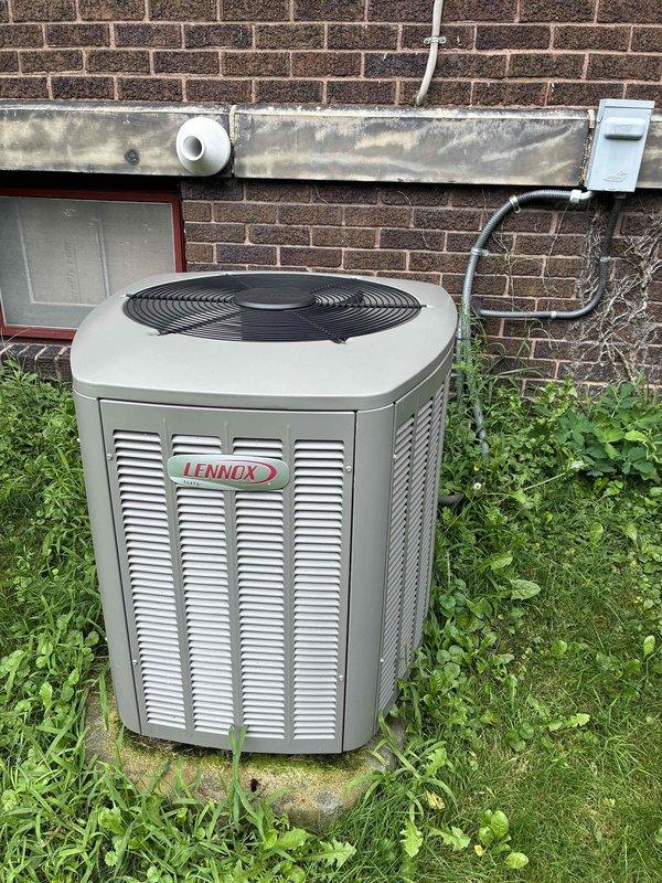 Completed routine maintenance visit on 10-year-old Lennox air conditioning system for MVP customer. Performed comprehensive inspection of outdoor condensing unit, including electrical compartment examination. Inspected capacitor, contactor, and all electrical connections within the compartment. All wiring terminals, wire nuts, and electrical components showed normal wear consistent with age and outdoor exposure. Verified proper electrical connections throughout the system. Unit operational and functioning as designed.