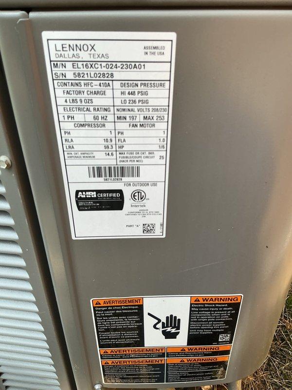 Completed MVP cooling maintenance visit on Lennox EL16XC1 heat pump system containing HFC-410A refrigerant. Performed standard preventive maintenance inspection and documented heavily contaminated outdoor unit coil and filter requiring immediate cleaning due to excessive dirt, debris, and organic material accumulation that could restrict airflow and reduce system efficiency.