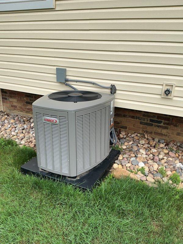 Completed MVP cooling maintenance visit on residential Lennox HVAC system. Performed standard preventive maintenance procedures on outdoor condensing unit including coil washing as requested. Inspected indoor furnace unit and associated components in basement mechanical room. System operational and functioning within normal parameters upon completion of service visit.