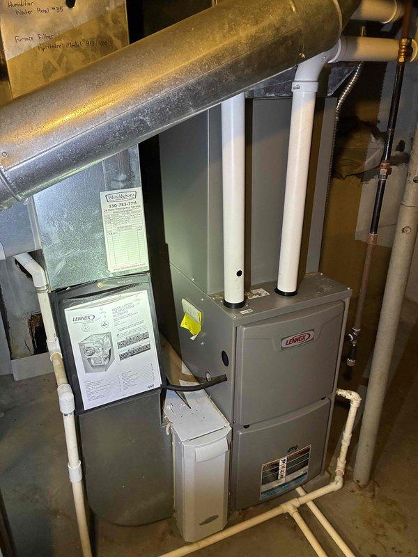 Completed routine maintenance on a one-year-old Lennox AC system. Performed comprehensive tune-up including inspection of all major components, replaced heavily soiled air filter that showed significant dust and debris accumulation, checked refrigerant levels, verified proper airflow through ductwork, and confirmed system operation. Unit is functioning within normal parameters and ready for cooling season.